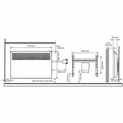 Lämmitin Ensto BETA BT 750W 39x72cm kytkentärasialla