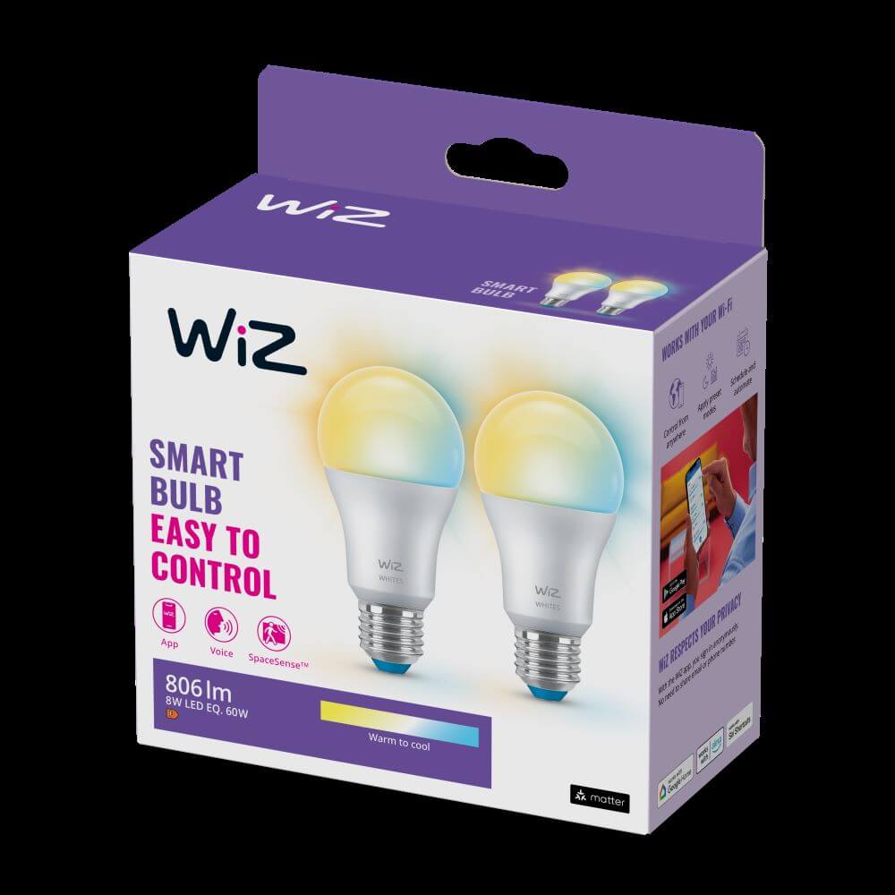 WiZ LED-älylamppu, E27, 806lm, WiFi, Tunable white, 2-pack