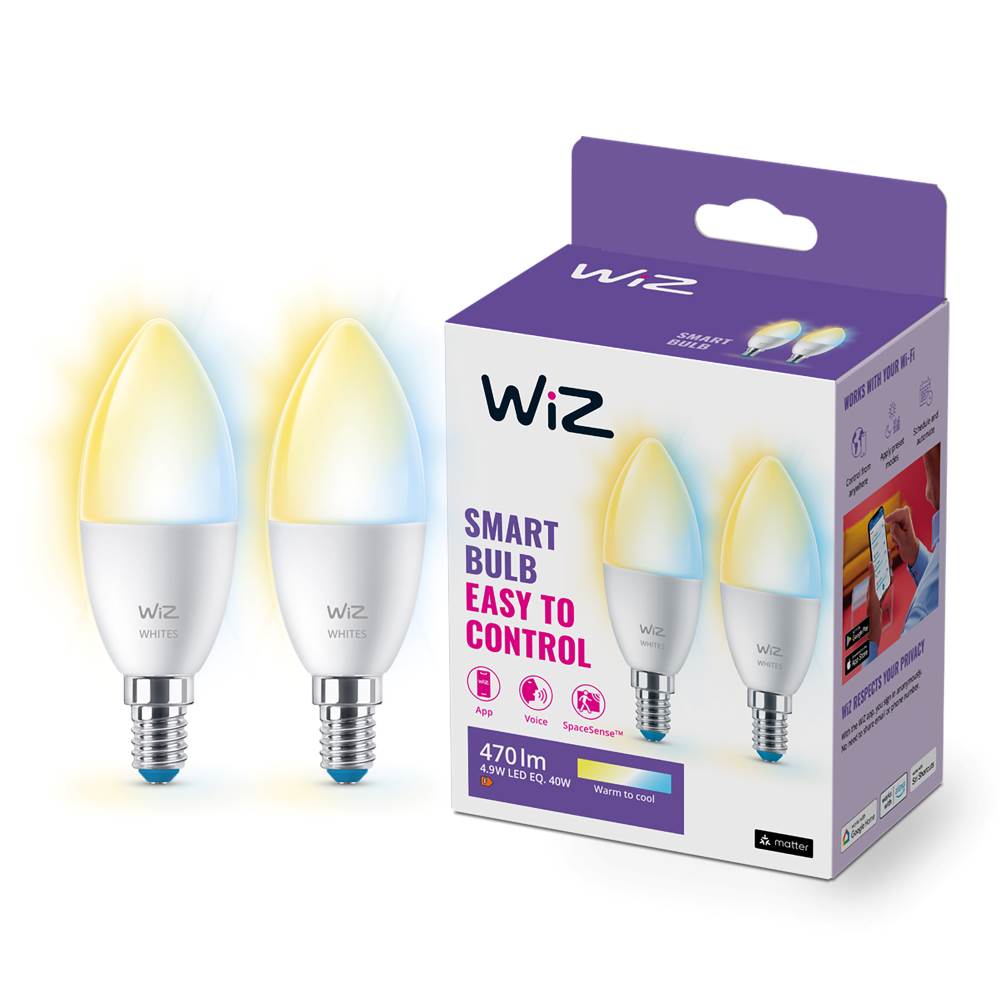 WiZ LED-älylamppu, E14, 470lm, WiFi, Tunable white, 2-pack